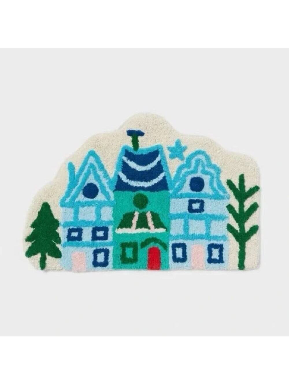 Wondershop NWT Christmas Winter Village Bath Rug 17x24 Blue